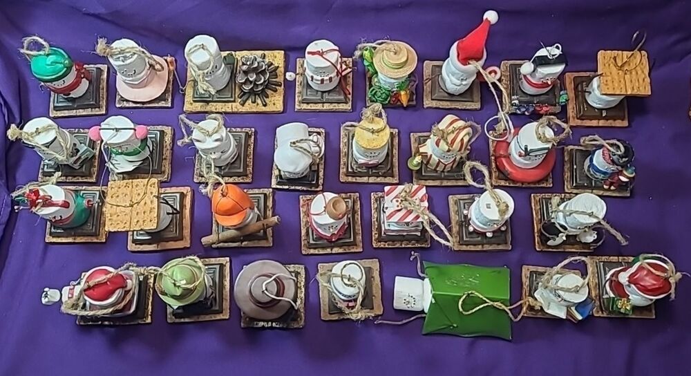 THE ORIGINAL SMORES MIDWEST CHRISTMAS ORNAMENTS MIXED LOT 34 SNOWMEN, SANTA, ETC